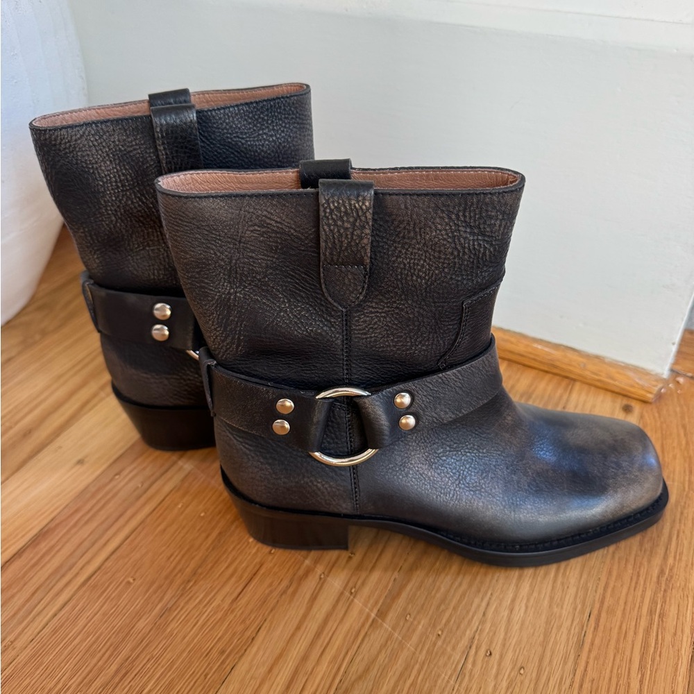 Mollini Black Brown Real Leather Moto Boots Size 39